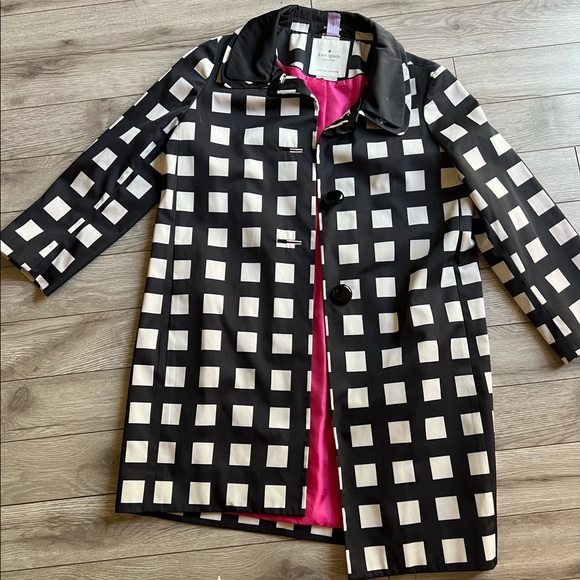 Kate Spade New York Black & White Gingham Rain Jacket Coat Small